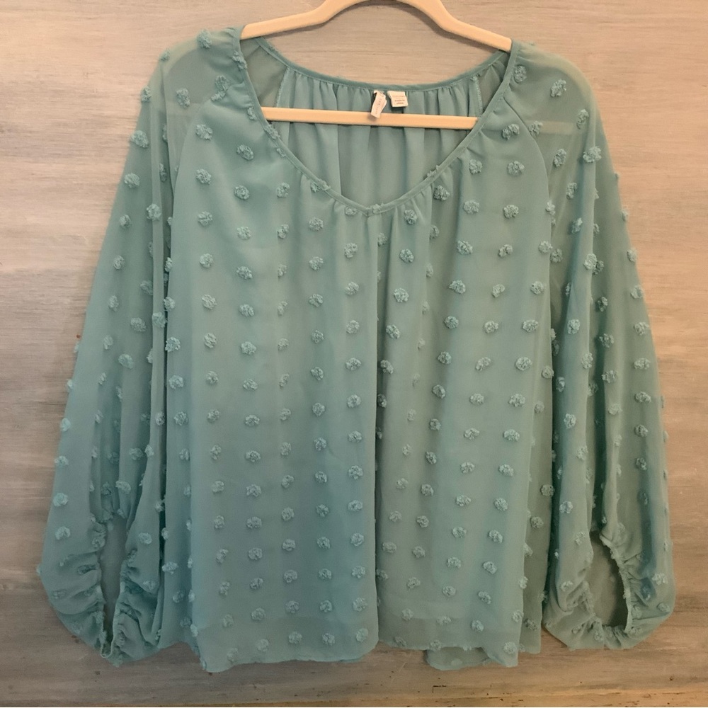 Cato Est. 1946 Seafoam Green Swiss Dot Blouse 22/24 Good Condition